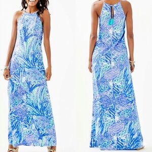 Lilly Pulitzer Pima Cotton Margot Maxi Dress Blue Haven Hey Hey Soleil